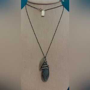 Susan Rodgers necklace sterling silver 925 teardrop pendant labradorite 30” boho